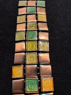Vintage, signed Liz Claiborne bracelet multicolored enamel and cooper tone.